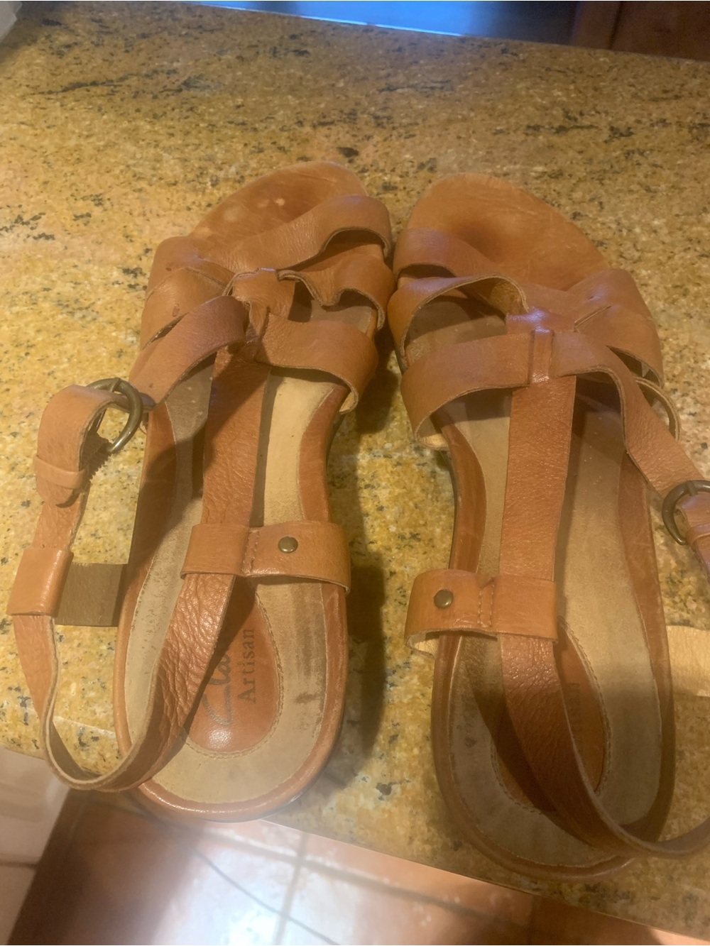 Clarks Brown-Tan Leather Strappy Slingback Sandals